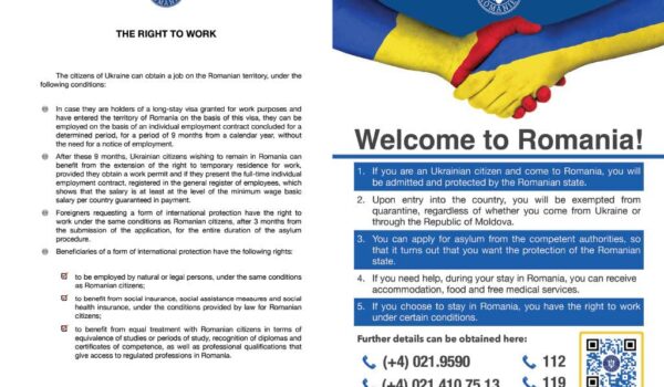 IMPORTANT: pliante în ucraineană și engleză, privind accesul în România, pe piața muncii, servicii medicale sau obținere statut azilant!
